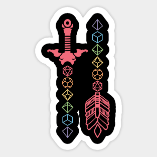 Polyhedral Rainbow Dice Sword and Arrow Sticker